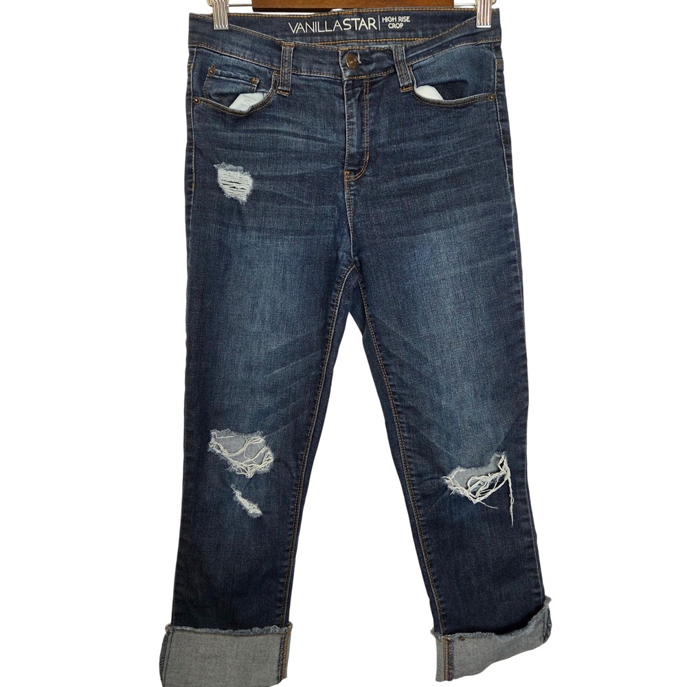 Vanilla Star High Rise Crop Jeans Distressed‎ Ripped Cuffed Y2K